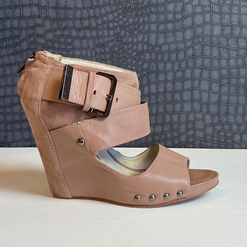 Mea Shadow suede and leather wedge heels